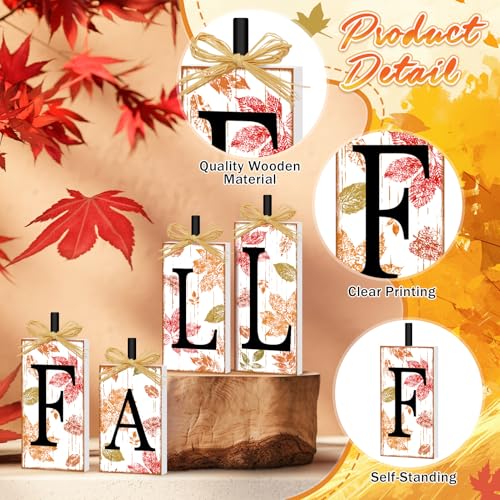 Britimes Fall Maple Leaf Sign Tiered Tray Decor, 4 Pack, Wooden - style: White Fall Lettered