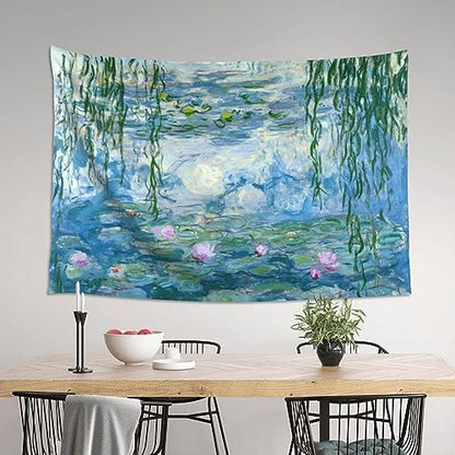 Mutakin Monet Water Lilies Tapestry Wall Hanging Aesthetic For Bedroom Living Room Dorm 60 x 40 in - color: Black3