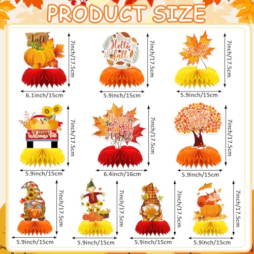 10Pcs Fall Table Decorations, Thanksgiving Honeycomb Centerpieces - style: Fall Party Style