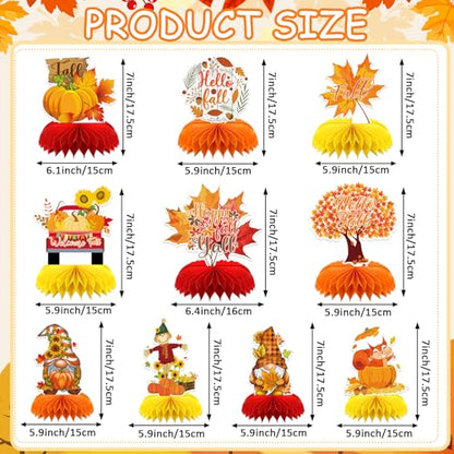 10Pcs Fall Table Decorations, Thanksgiving Honeycomb Centerpieces - style: Fall Party Style