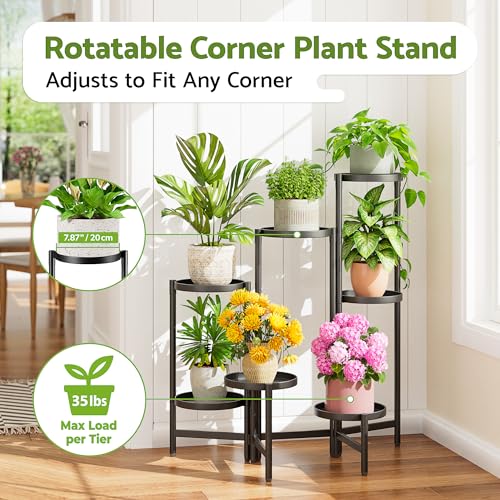 7 Tiers Plant Stand Indoor for Multiple Large Planter, Tall Tiered Folding Plant Rack Outdoor with Rustproof 10 Inch Wide Tray, Plant Shelf for Corner Living Room - BlackDisk - color: BlackDisk, size: 6-tiers