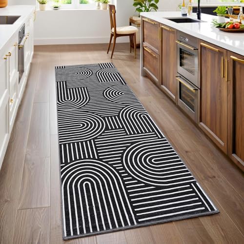 ROYHOME Modern 2x6 Hallway Runner Rug Non Slip Washable Kitchen Rug, Black - color: Black, size: 2' x 6' (Rectangular)