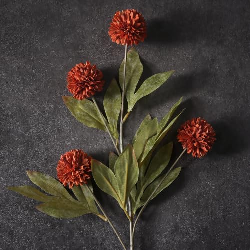 VIERENA 6 Pcs 27" Artificial Fall Pompon Mum Flower Stems for Vase (Orange) - color: Orange