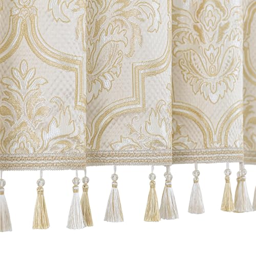 Loom and Mill Luxury Damask Floral Valances for Windows, Beige Gold,54"x18" - color: Beige Gold