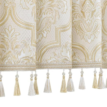Loom and Mill Luxury Damask Floral Valances for Windows, Beige Gold,54"x18" - color: Beige Gold