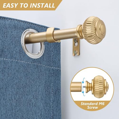 Gold Curtain Rods for Windows 66 to 120 Inches 1 Inch Adjustable - color: Gold, size: 66"-120"