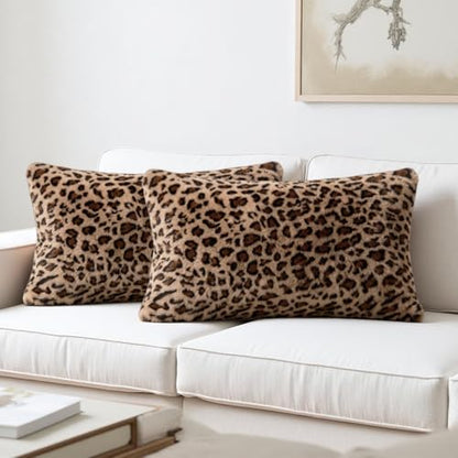 Cheetah Lumbar Pillow Covers 12x20 Inch Set of 2, Soft Faux Fur Double-Sided Rectangular Leopard Pillow Cases for Sofa Living Room, Modern Home Decor - size: 20" x 12" (Pack of 2)