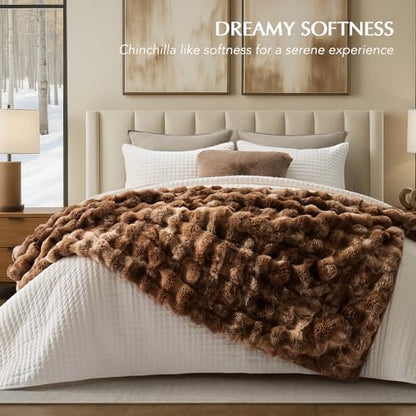 EverGrace Faux Rabbit Fur Bubble Throw Blanket, 60"x80", Lion Caramel - color: Marble Caramel Brown, size: 60"x80"