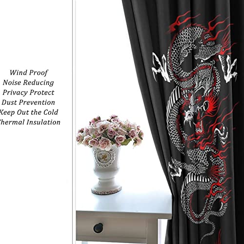 Fantasy Chinese Dragon Curtains - Cool Retro Black Red Japanese Anime Dragon Window Treatment Room Darkening Blackout Curtains Thermal Insulated Grommet Curtains 2 Panels 54L x 21W - color: Fantasy Chinese Dragon, size: 42"W x 54"L (Pack of 1)