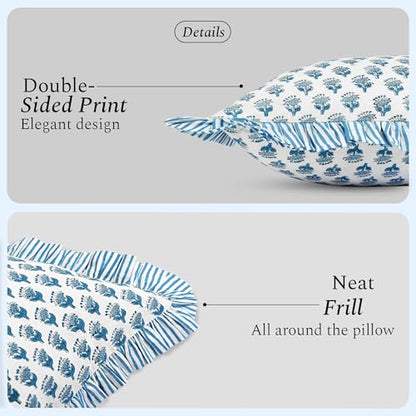 CPC Apatite Blue Block Print Ruffle Pillow Cover 16x16 Inch, Pack of 2 - color: Apatite Blue, size: 16" x 16" (Pack of 2)