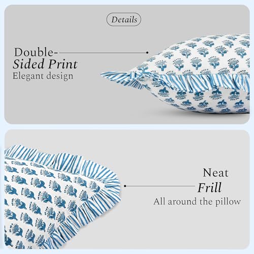 CPC Apatite Blue Block Print Ruffle Pillow Cover 18x18 Inch, Pack of 2 - color: Apatite Blue, size: 18" x 18" (Pack of 2)