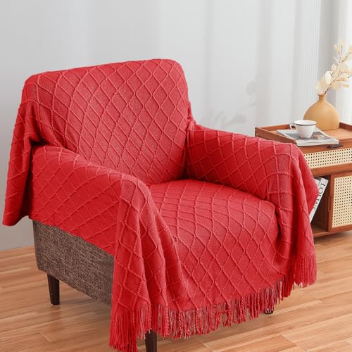 inhand Red Knitted Throw Blanket for Couch and Bed, 60"x80" - color: Red, size: 60"x80"
