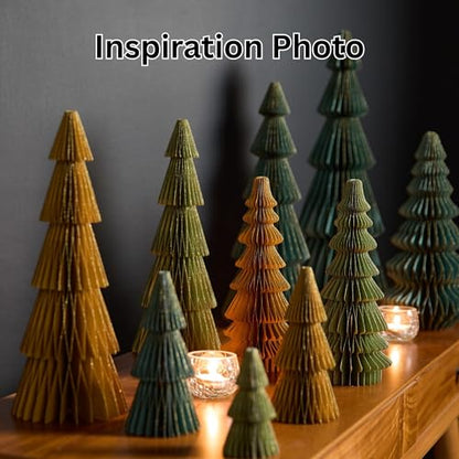 Set of 3 Honeycomb Paper Olive Green Trees (Medium Set 3 Olive) - color: Medium Set 3 Olive