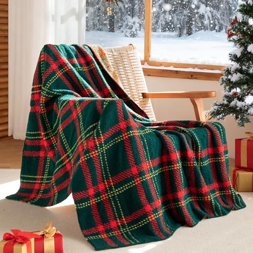 Exclusivo Mezcla Reversible Knit Throw Blanket for Couch, Red and Green - color: Red and Green, size: Throw (50"x60")