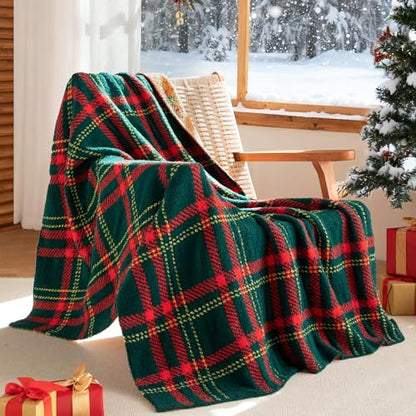 Exclusivo Mezcla Reversible Knit Throw Blanket for Couch, Red and Green - color: Red and Green, size: Throw (50"x60")
