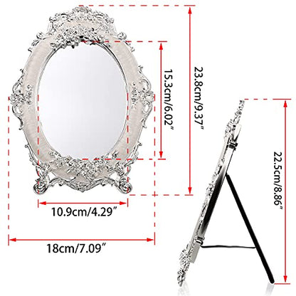 JUXYES Tabletop Dressing Mirror with Stand Desktop Mirror with Rose Decor