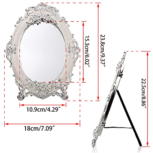 JUXYES Tabletop Dressing Mirror with Stand Desktop Mirror with Rose Decor