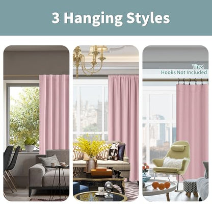 BGment Pink Blackout Curtains 63 Inches Long with Thermal Insulated Liner - color: Pink, size: 38"W x 63"L (Pack of 2)