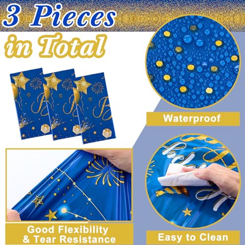 Tudomro 3 Pcs Plastic Happy Birthday Party Tablecloths,Blue Gold - color: Blue Gold
