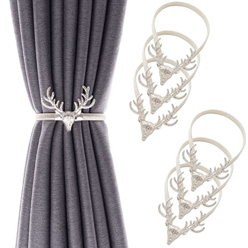 Sliver Elk 6Pack Aluminum Alloy Spring Design Curtain Ties - Leaf Carving Modern Style Holdbacks - color: Sliver Elk