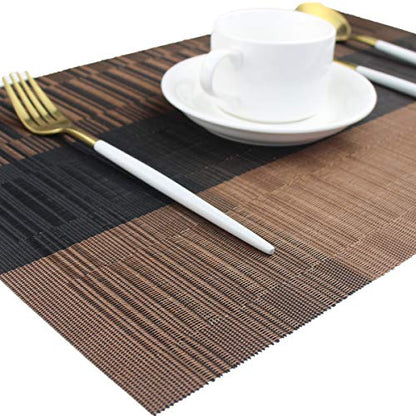 PIGCHCY Placemats,Durable Placemats for Dining Table,Washable Woven Vinyl Kitchen Placemats Set of 4 (Brown) - color: A: Brown, size: 4 Placemats