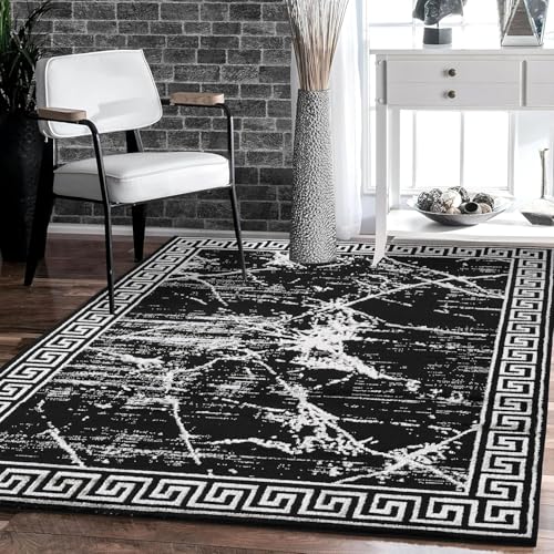 GLORY RUGS Area Rugs Marble 2x7 Black Gray Carpet Modern Abstract Rug Living Room Dining Bedroom Rug - color: Black Gray, size: 2' x 7' (Rectangular)