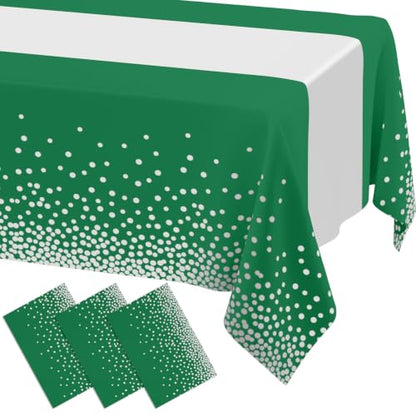 Smiry Disposable Rectangle Plastic 54 x 108 Inch Table Cloth 3 Pack - color: White and Christmas Green