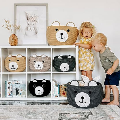 CherryNow Large Baby Basket for Gifts Empty, Cute Bear Design, Grey - color: Grey, size: 15.7"D x 10.5"H