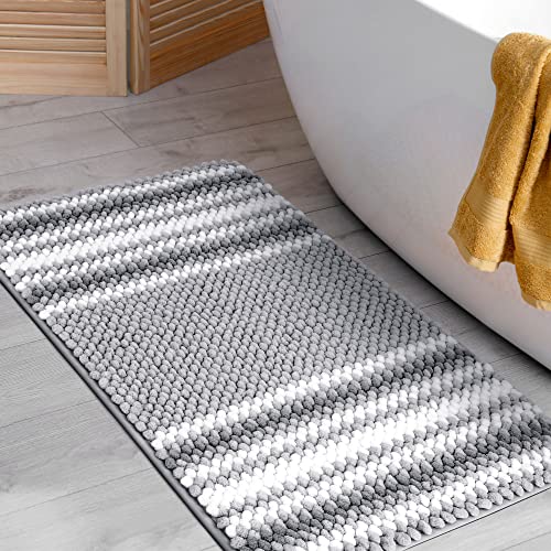 PiccoCasa Chenille Striped Bathroom Rug, Non Slip 20x32 Dark Gray & White - color: Dark Gray & White, size: 1'8" x 2'8" (Rectangular)