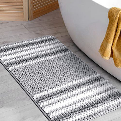 PiccoCasa Chenille Striped Bathroom Rug, Non Slip 20x32 Dark Gray & White - color: Dark Gray & White, size: 1'8" x 2'8" (Rectangular)