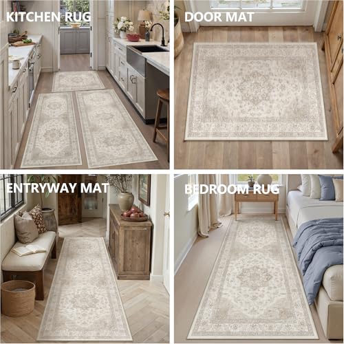 HUGEAR 3-Piece Beige Neutral Kitchen Rug Set - color: Beige, size: 20"x32"+20"x48"+20"x59"