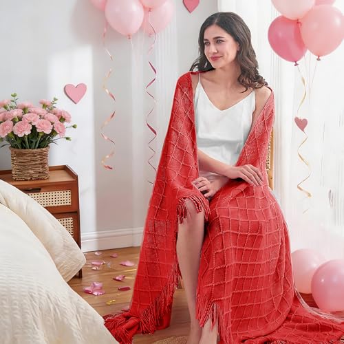inhand Red Knitted Throw Blanket for Couch and Bed, 50"x60" - color: Red, size: 50"x60"