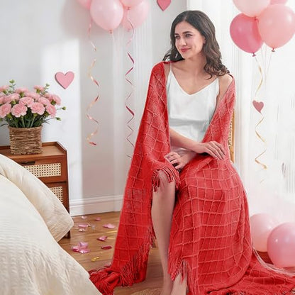 inhand Red Knitted Throw Blanket for Couch and Bed, 50"x60" - color: Red, size: 50"x60"