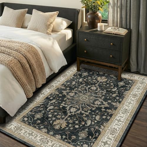 RELEANY Washable Vacuum-Friendly Area Rugs 4'x6' Black/Vintage - color: Black/Vintage, size: 4' x 6' (Rectangular)