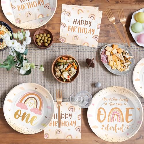 Greencian 96Pcs Isn't She Onederful Birthday Party Decorations, Serve 24 - style: Onederful 1st Kit