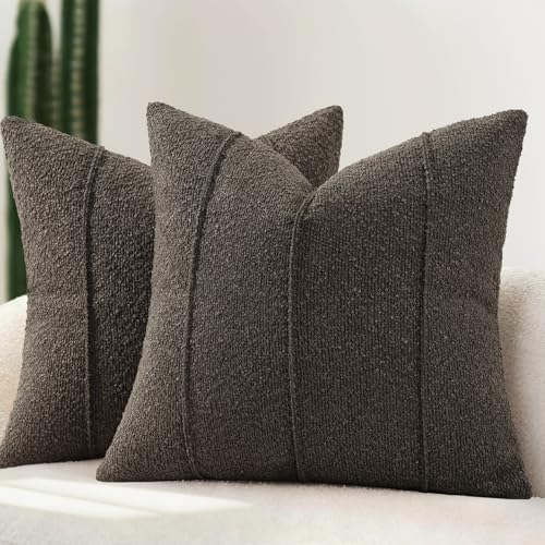YCOLL Textured Boucle Throw Pillow Covers 18x18 Pack of 2 - Soft Neutral Striped Cushion Covers, Cozy Accent Decorative Pillow Covers for Couch, Sofa, Bed, Living Room (Dark Gray) - color: Dark Gray, size: 18" x 18" (Pack of 2)