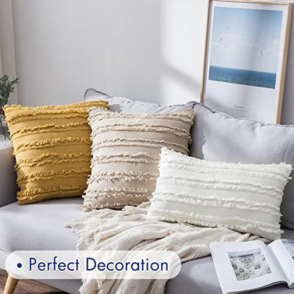 MIULEE Boho Linen Striped Throw Pillow Covers 18x18, Yellow - color: Yellow, size: 18" x 18" (Pack of 2)