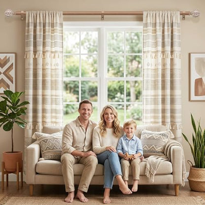 Curtain Rod 36-91 Inch, Boho Wood 1 Inch Curtain Rods for Windows - color: White Wood, size: 36''-91'' (1 Pack)