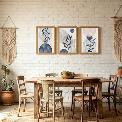HCJWCXD 3 Pcs Framed Boho Navy Blue Canvas Wall Art 16x24 Inch - color: Framed Navy Blue, size: 16x24 Inches