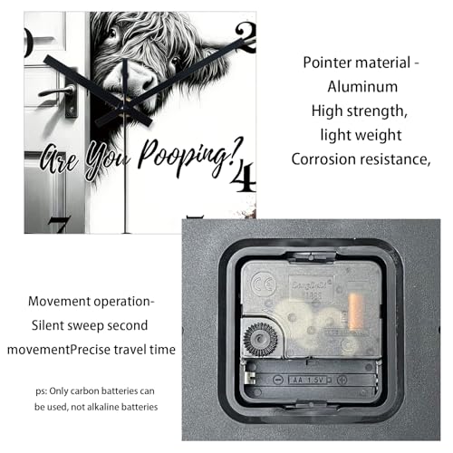 XNM 14 Inch Highland Cow Glass Wall Clocks Battery Operated - color: Black3, size: 14 Inch