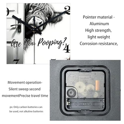 XNM 14 Inch Highland Cow Glass Wall Clocks Battery Operated - color: Black3, size: 14 Inch