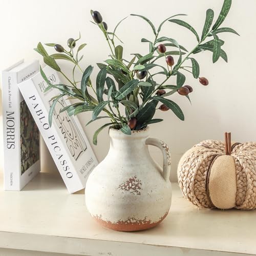 Ceramic Flower Vase Home Decor - 7.1 Inch Farmhouse Vases Rustic Vintage Living Room Kitchen Bedroom Decorations for House Book Shelf Office Coffee Desk Dining Fireplace - color: 204-3-7.1in