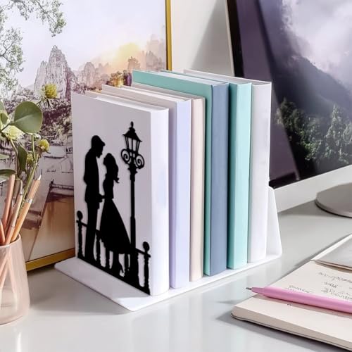 Peacoblue 5.3"x4.3"x7.9" Metal Bookends, Heavy Duty Book Ends for Shelves - style: Men and Women Under Streetlight
