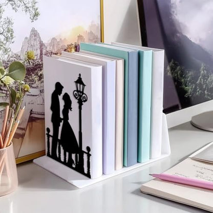 Peacoblue 5.3"x4.3"x7.9" Metal Bookends, Heavy Duty Book Ends for Shelves - style: Men and Women Under Streetlight