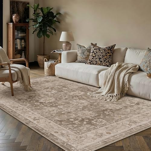 HUGEAR 5x7 Taupe Retro Distressed Washable Area Rug for Living Room - color: A| Taupe, size: 5' x 7' (Rectangular)