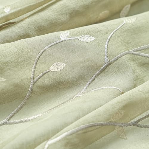 jinchan Green Leaf Voile Embroidered Curtains 63 Inch Grommet Top 2 Panels - color: Vine Grommet Green, size: 55"W x 63"L (Pack of 2)