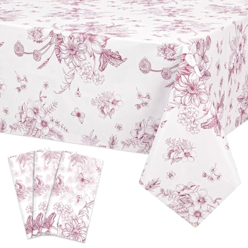 NatNarr 3 Pcs Burgundy Floral Plastic Tablecloths, Fall Party Tablecloth - color: Burgundy Floral