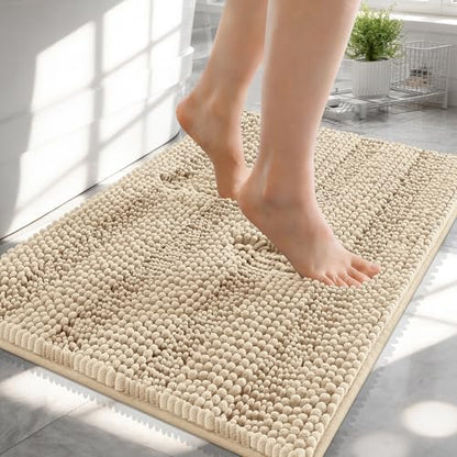 OLANLY Thick Small Bathroom Rugs 24x16, Soft Chenille Bath Rugs, Beige - color: Beige, size: 24" X 16"