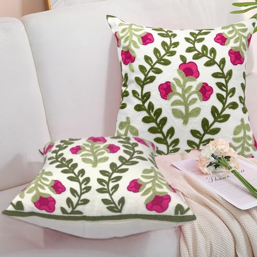 Alysheer Floral Embroidered Throw Pillow Cover 20"x 20" Set of 2, Hot Pink - color: Hot Pink, size: 20" x 20" (Pack of 2)