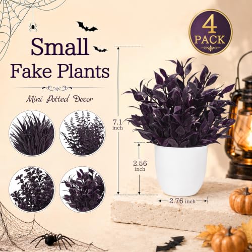 Der Rose 4 Pack Purple Artificial Plants in Pots, Halloween Fall Decor - color: Purple